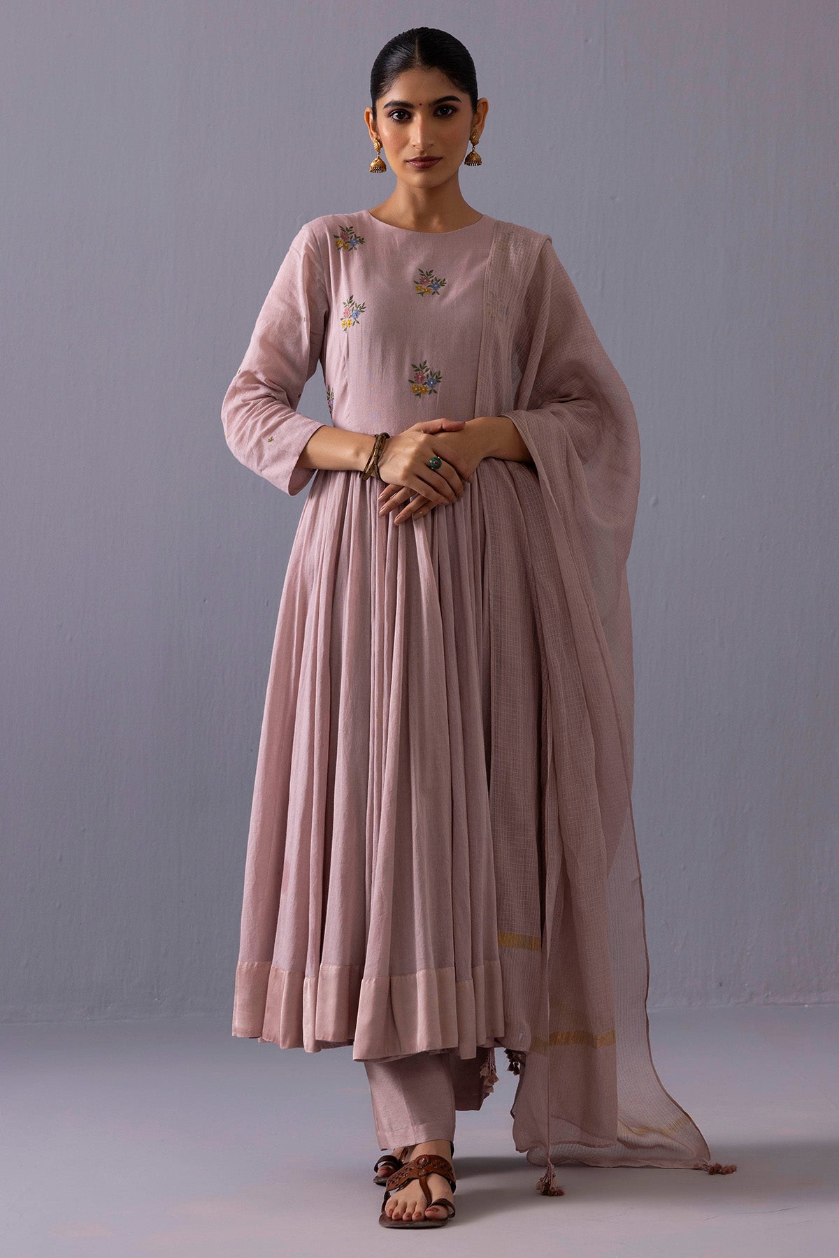 Buy Pink Sequins Work Anarkali Set for women online available at ScrollnShops